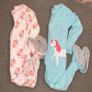 Bundle 2 Carter’s Unicorn Footed Zip Up Pajamas